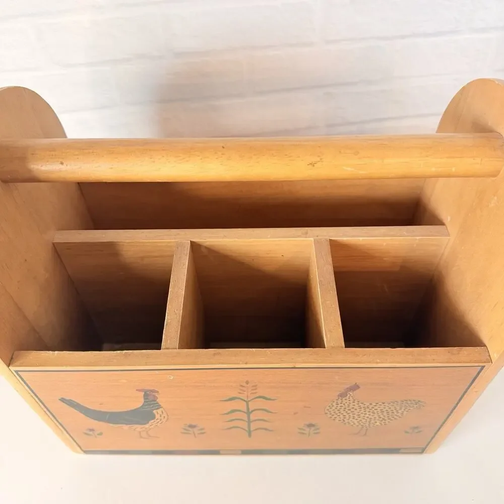 Vtg Kamenstein Wood Holder Silverware Utensil Caddy Chicken Rooster Cottage Core